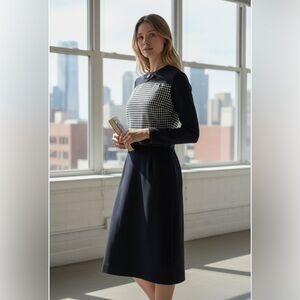 HOWARD WOLF Women’s Size S/M Black Contrast Plaid Vintage Midi Shift Dress